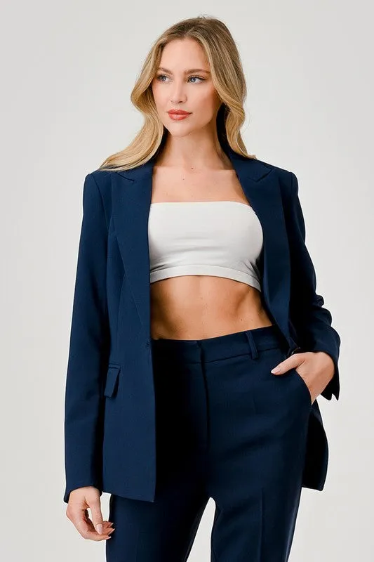 Monique Long Sleeve Notched Lapel Blazer Navy