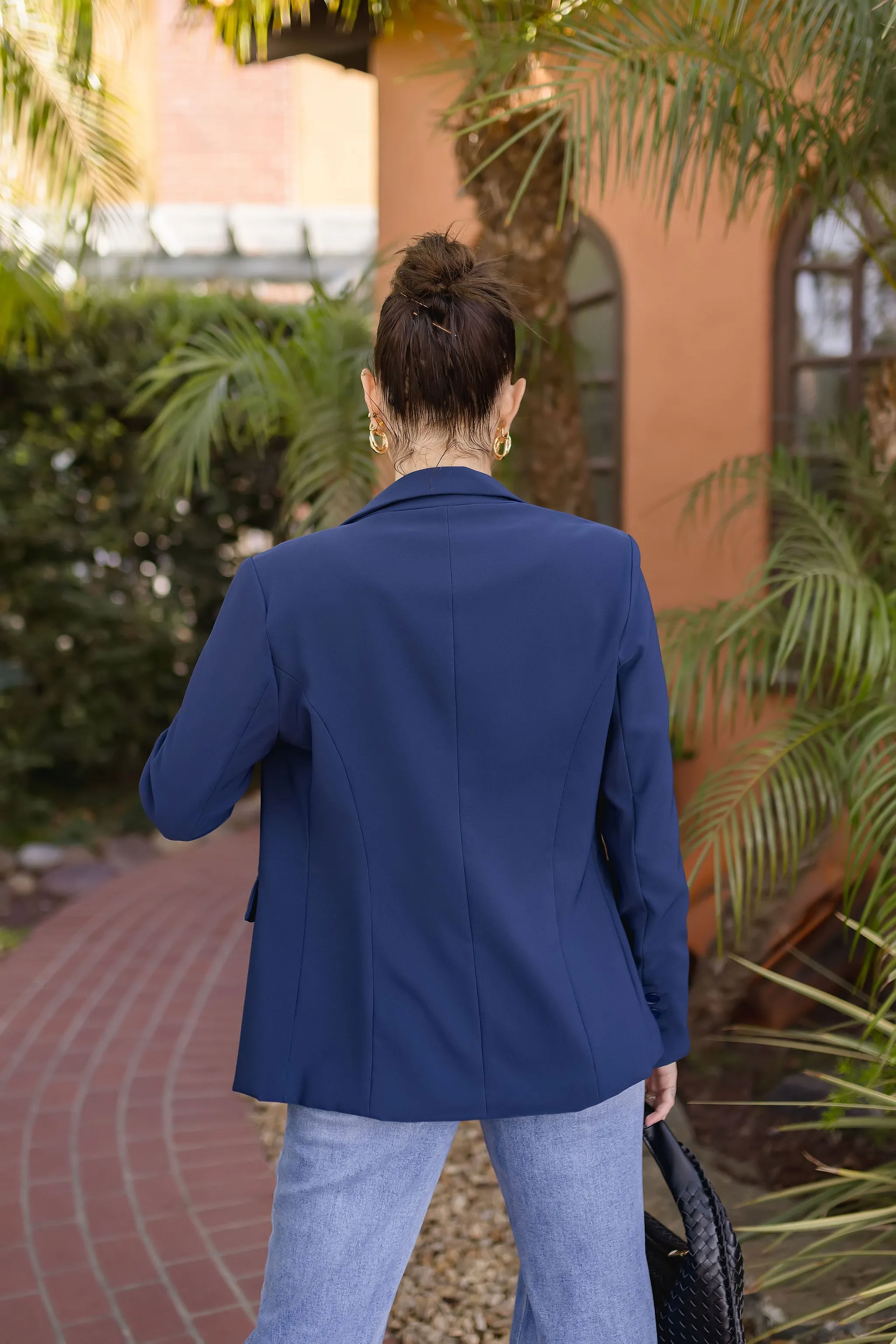Monique Long Sleeve Notched Lapel Blazer Navy
