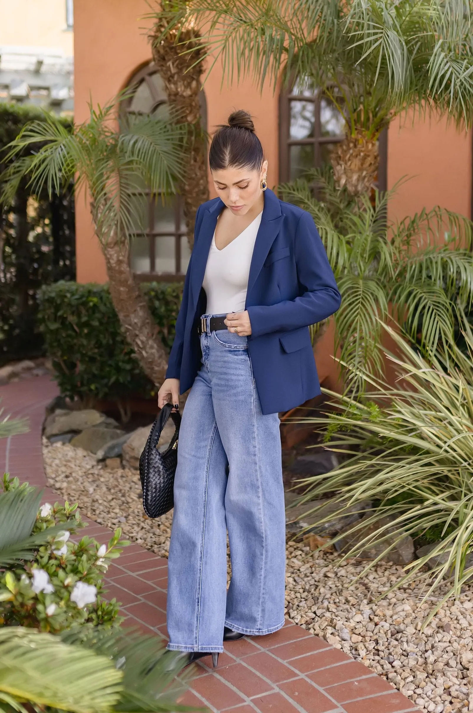 Monique Long Sleeve Notched Lapel Blazer Navy