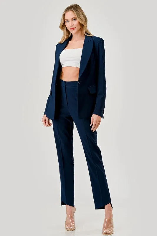 Monique Long Sleeve Notched Lapel Blazer Navy