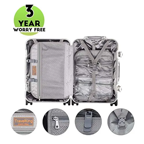 Multi-size All Aluminum Hard Shell Luggage Case Carry On Spinner Suitcase By TravelKing 20"-28" (Silver, 20")