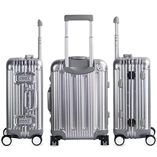 Multi-size All Aluminum Hard Shell Luggage Case Carry On Spinner Suitcase By TravelKing 20"-28" (Silver, 20")
