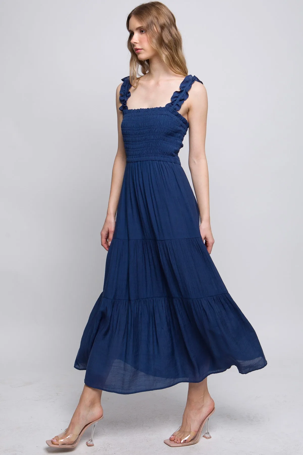 Navy Smocked Maxi Dress