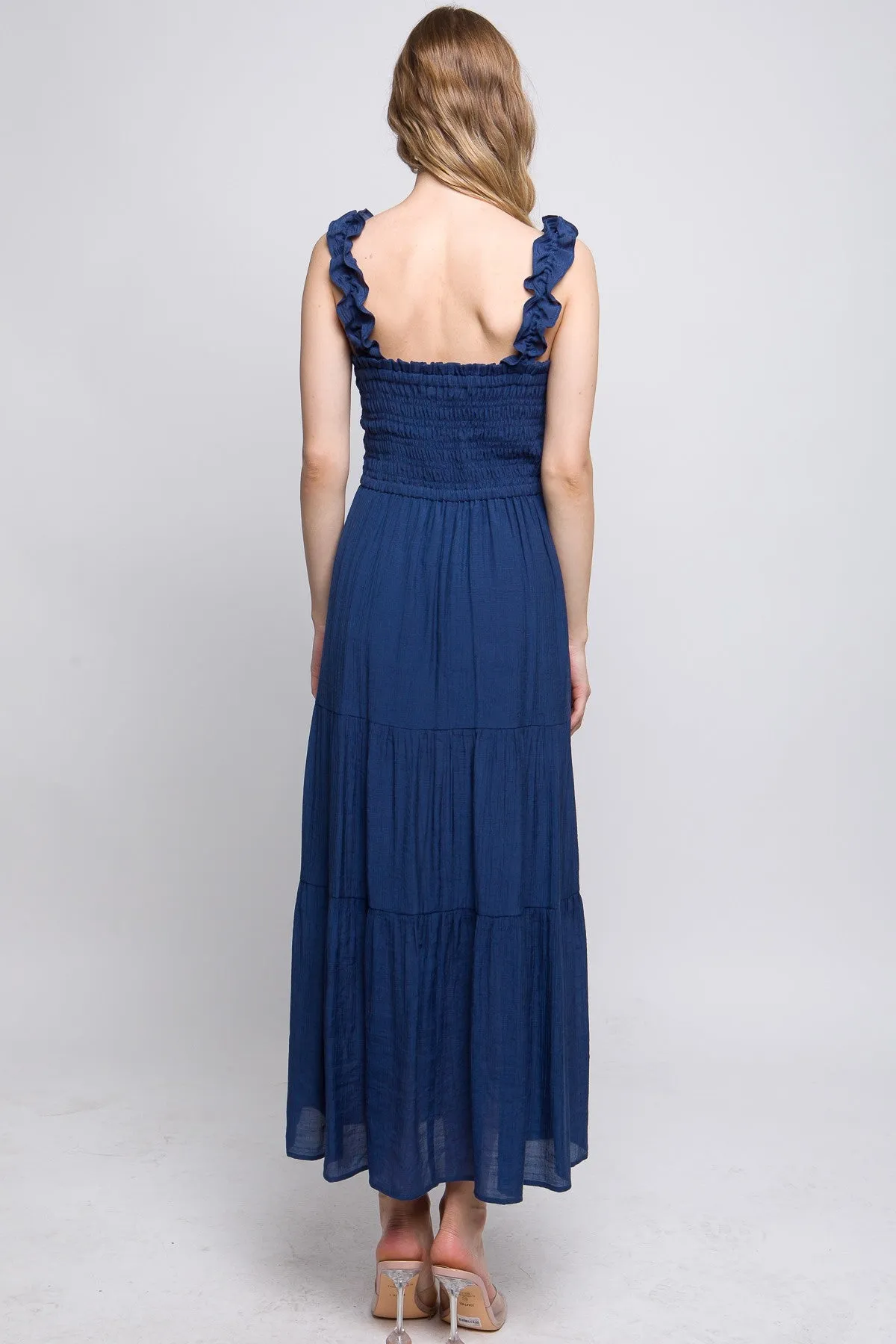 Navy Smocked Maxi Dress