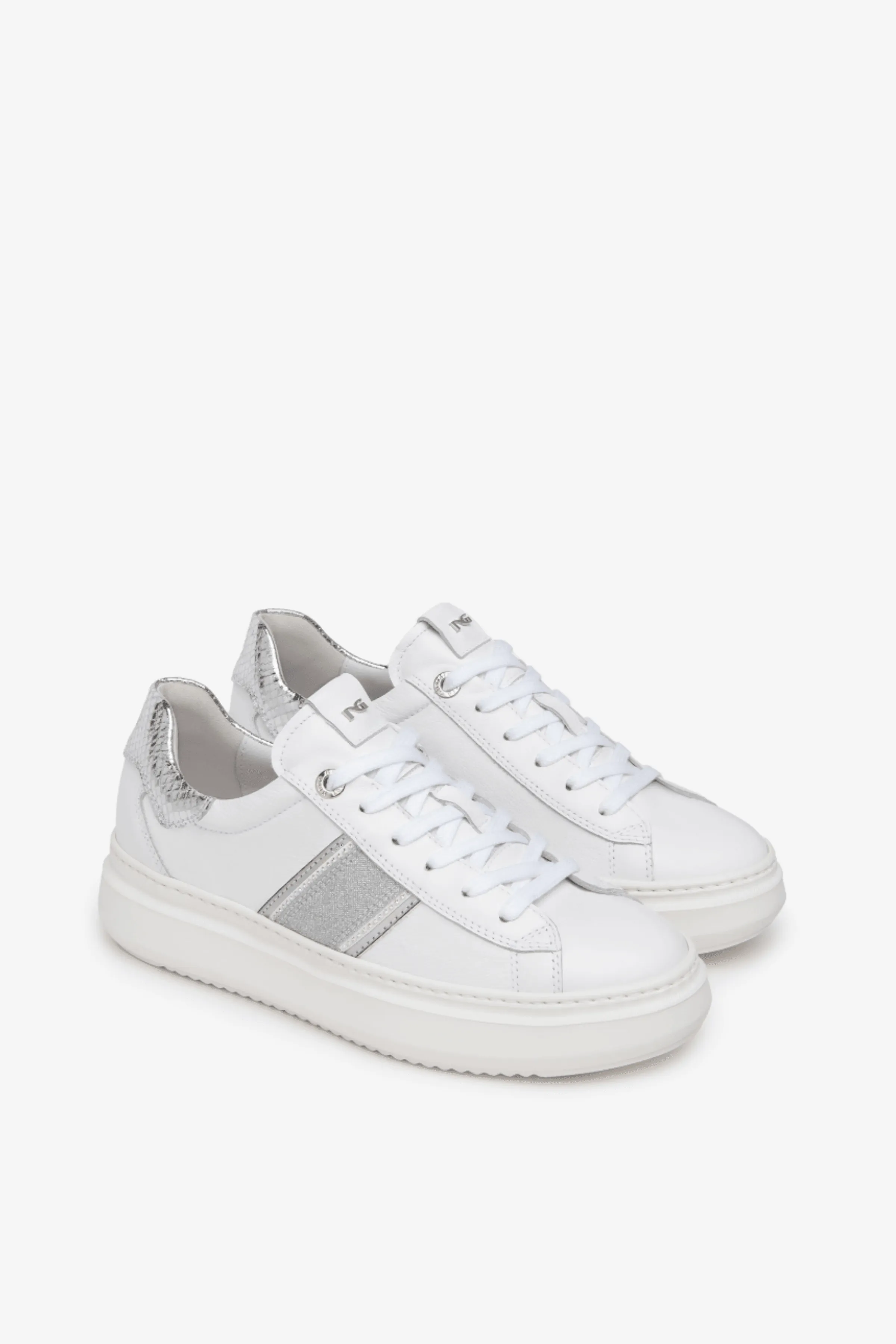 Nero Giardini - E409919D White and Silver Glitz Trainer
