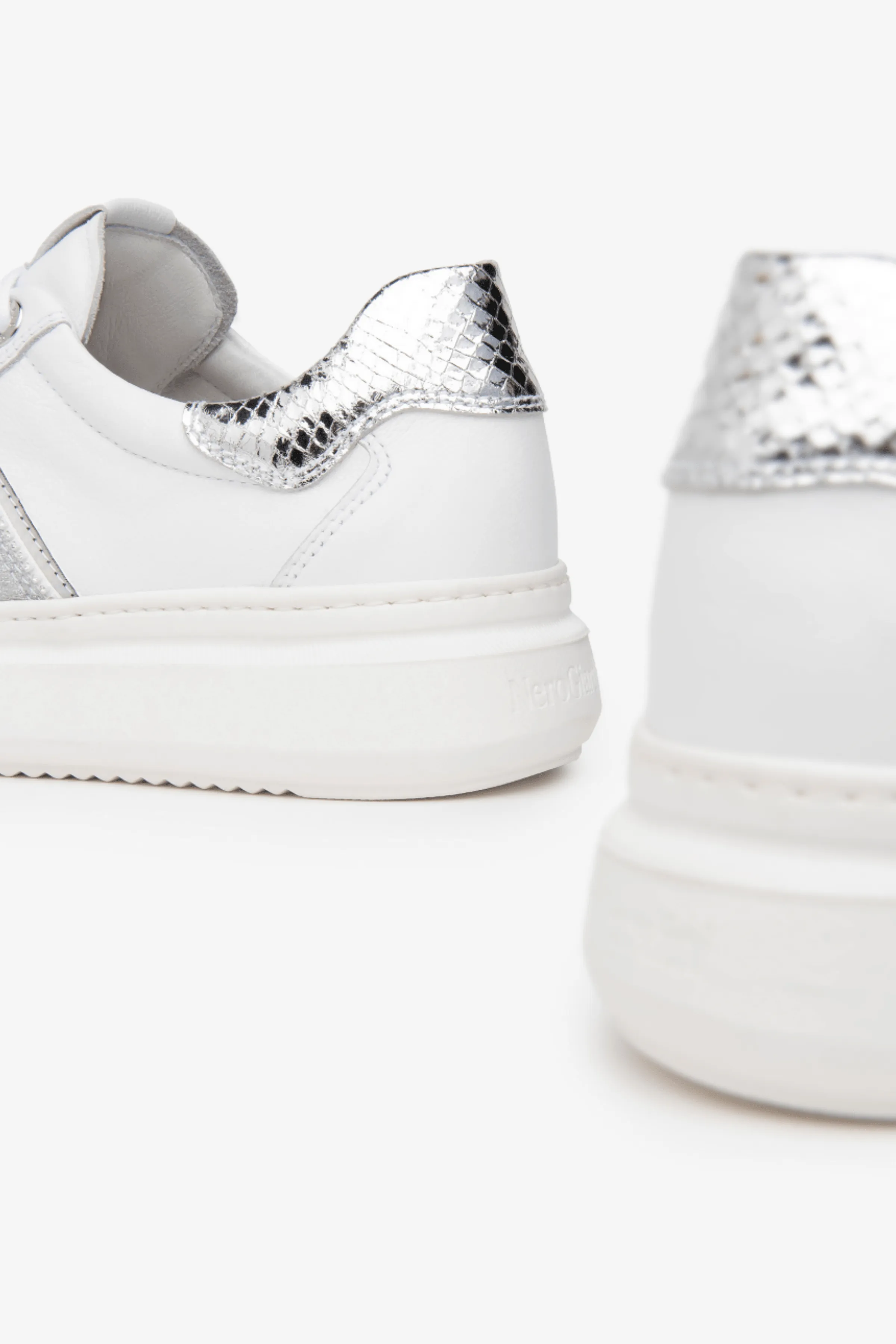 Nero Giardini - E409919D White and Silver Glitz Trainer