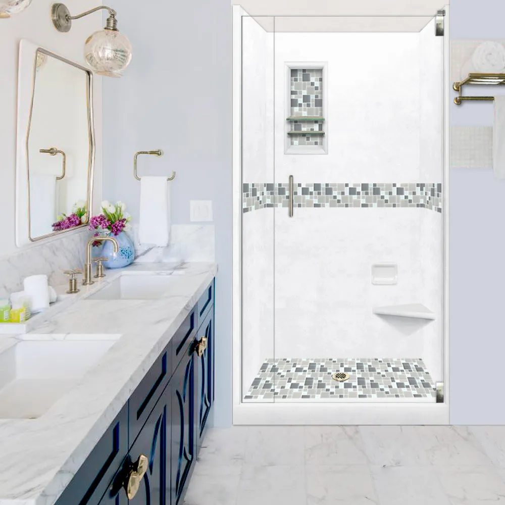 Newport Mosaic Natural Buff Small Alcove Shower Enclosure Kit