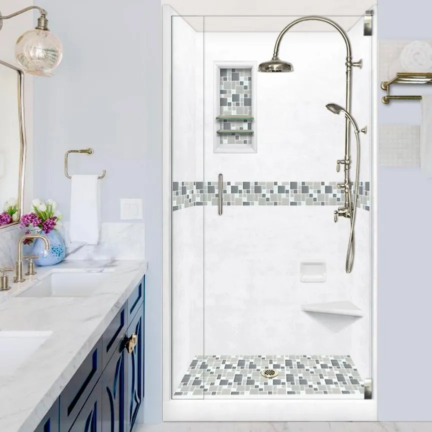 Newport Mosaic Natural Buff Small Alcove Shower Enclosure Kit