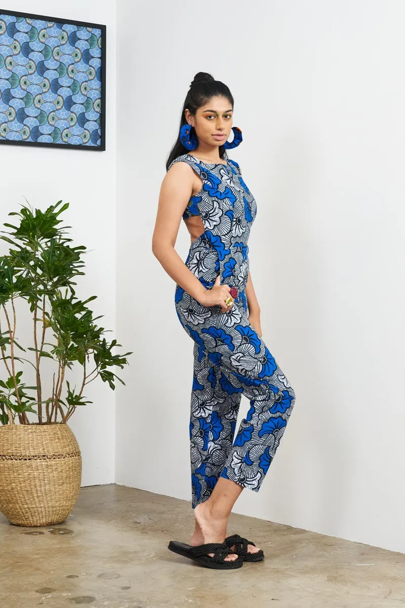 Nilaja Open Back Jumpsuit - Blue/Grey Rolls Royce