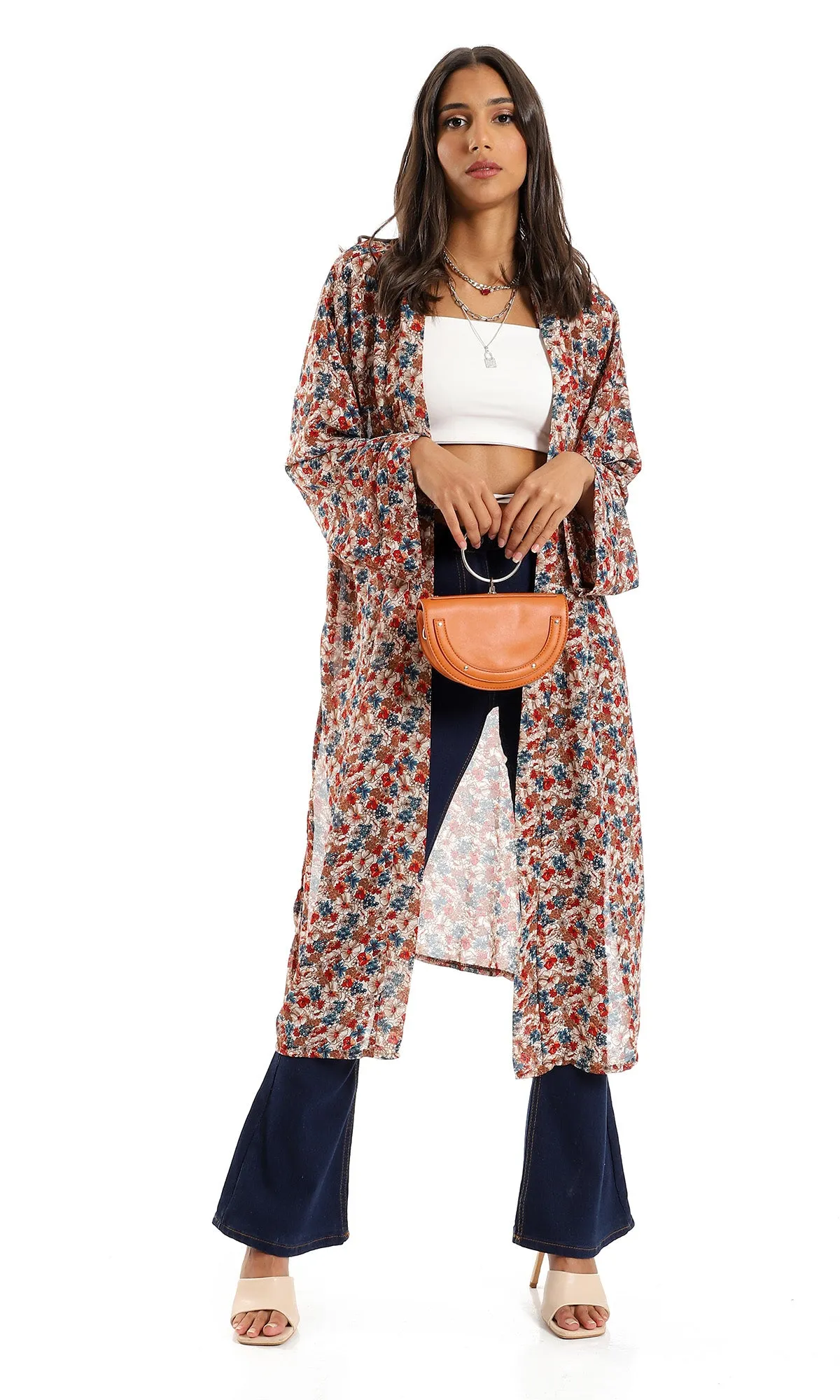 O156329 Trendy Slip On Floral Polyester Cardigan - Multicolour