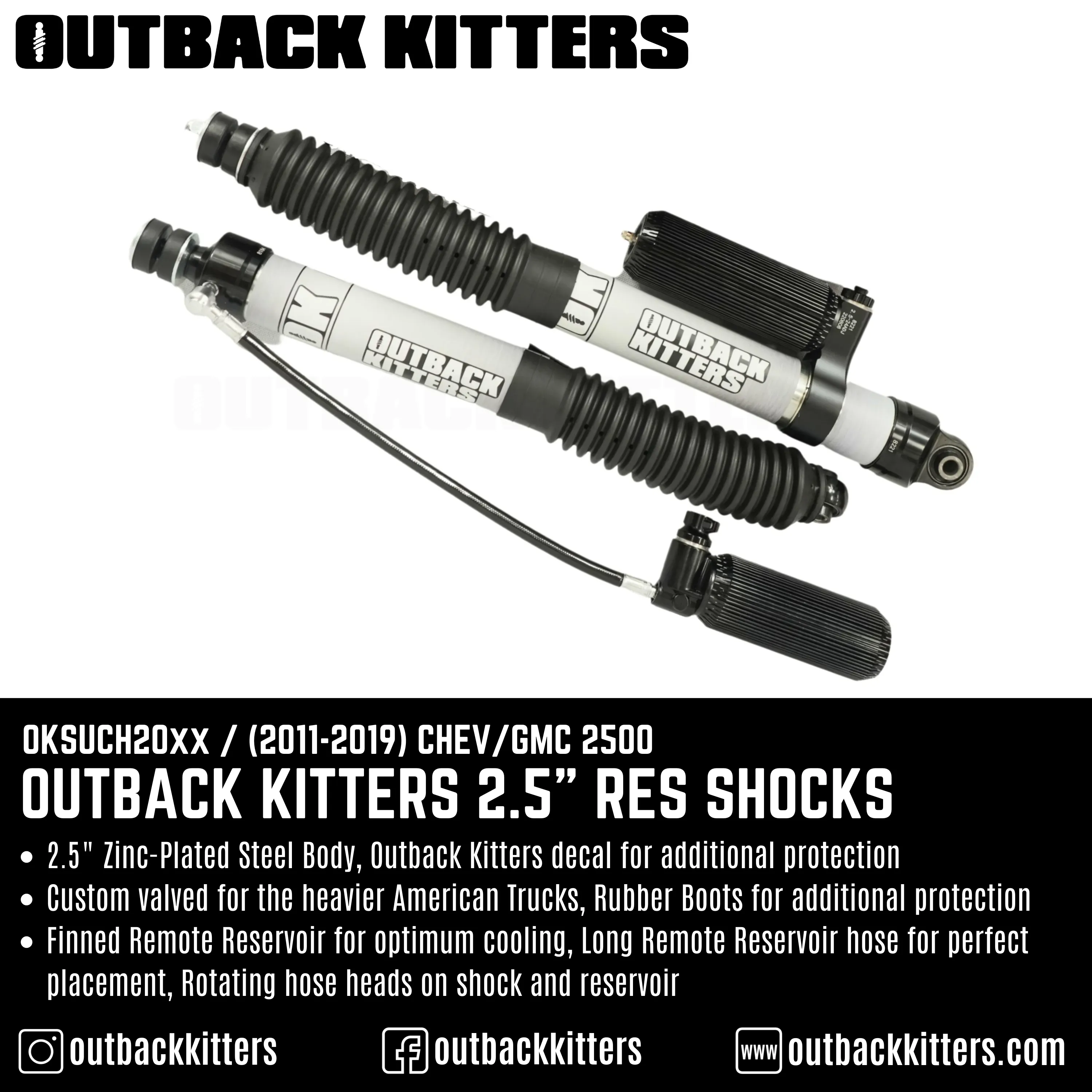 Outback Kitters 2.5" Reservoir Shocks for 2011  GMC Chev 2500/3500