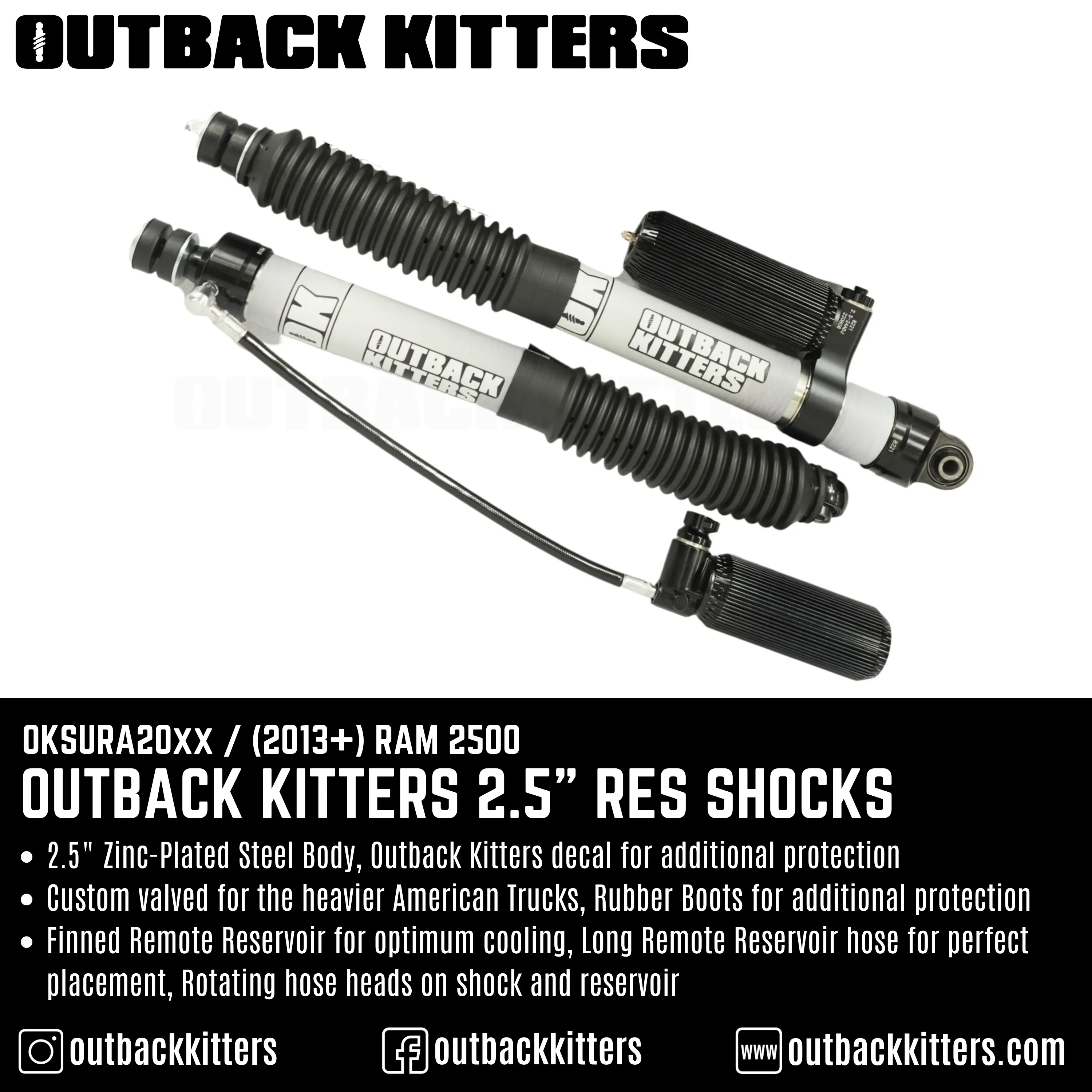 Outback Kitters 2.5" Reservoir Shocks for Ram 2500 (2013 )