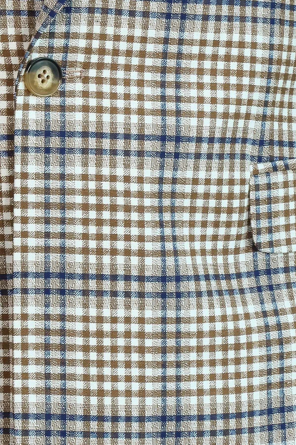 Plaid Slim-Fit Brown Blue Men Blazer - Wessi