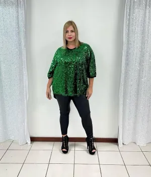 Plus Green Sequin Blouse