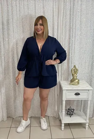 Plus navy blue top and short set