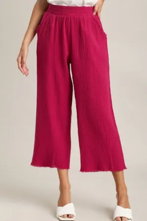 Raw Hem Elastic Waist Wide Leg Pants Plus Size