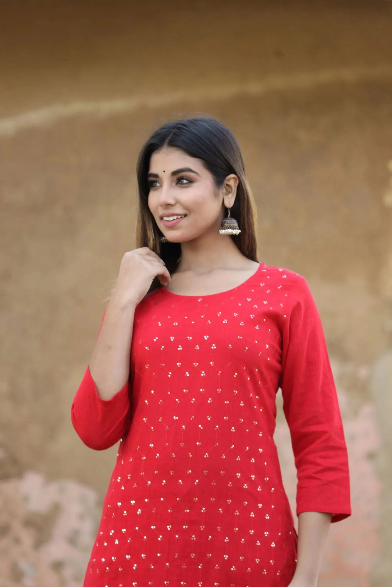 Red Solid Sequins Embellished Kurta Pant Set (pack of 2)