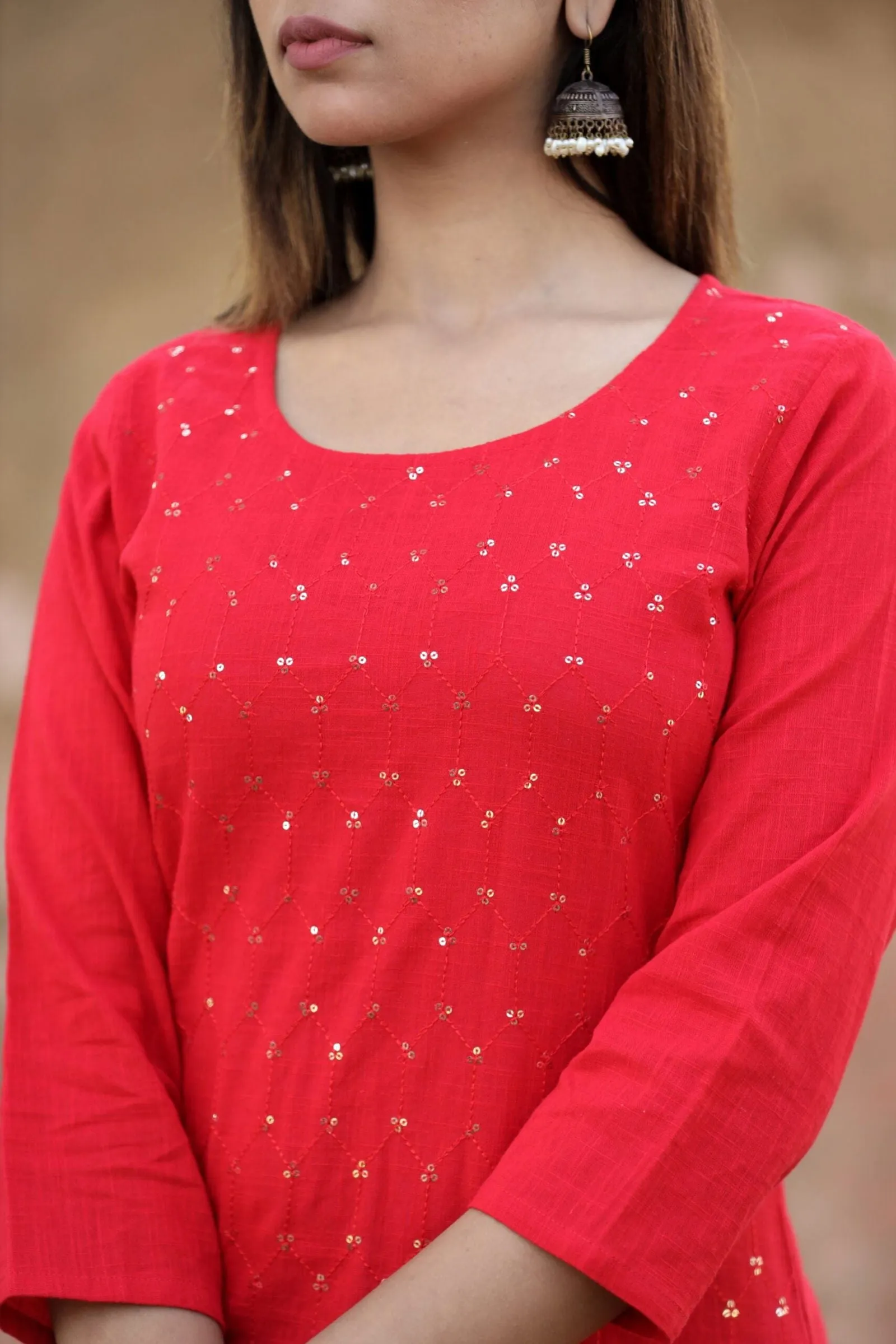 Red Solid Sequins Embellished Kurta Pant Set (pack of 2)