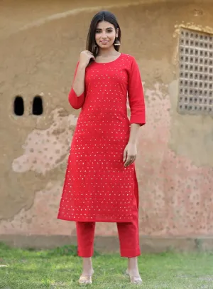 Red Solid Sequins Embellished Kurta Pant Set (pack of 2)