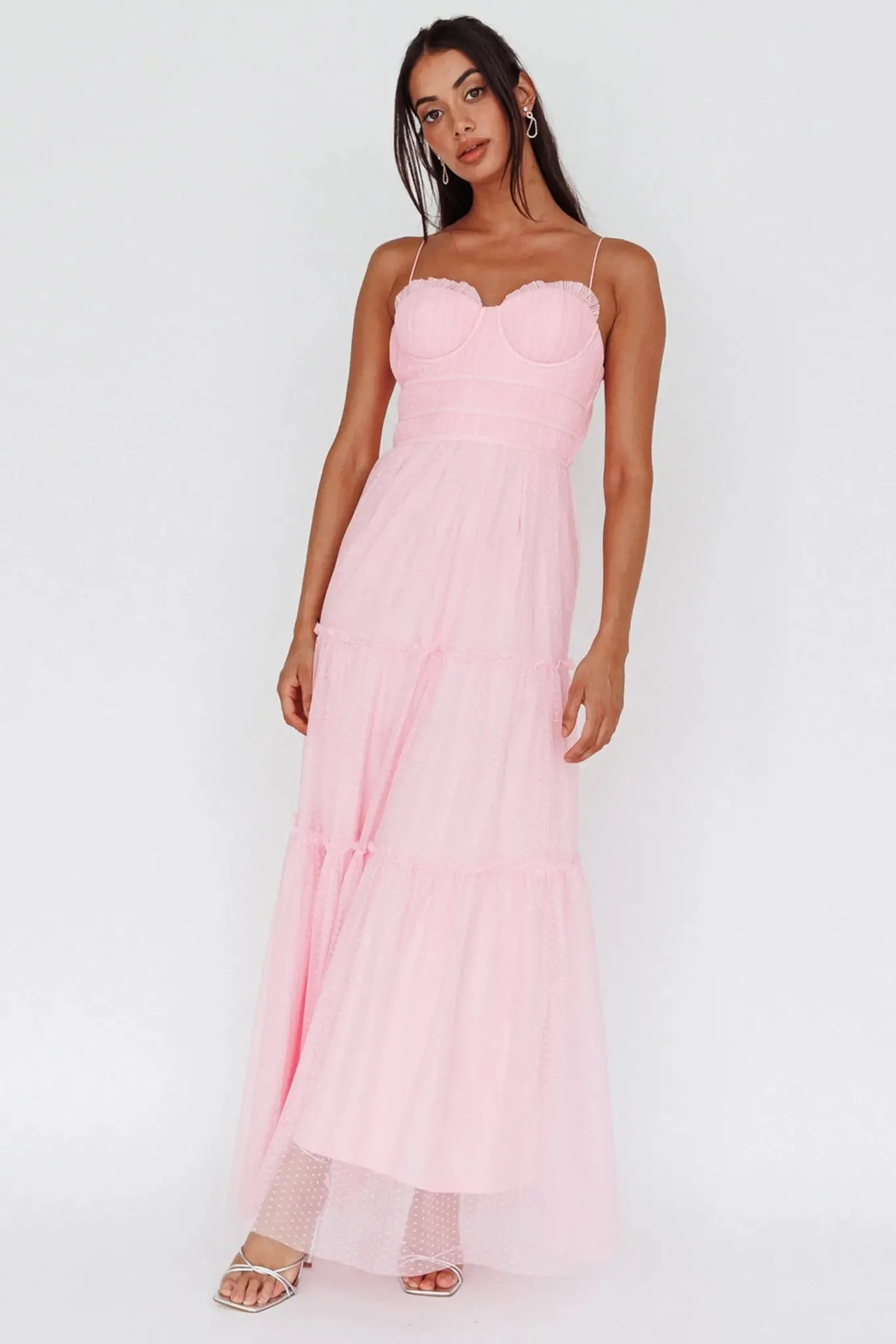 RILEY SWEATHEART NECKLINE MIDI DRESS - PINK