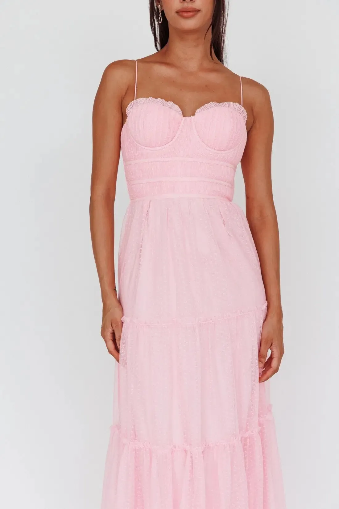 RILEY SWEATHEART NECKLINE MIDI DRESS - PINK