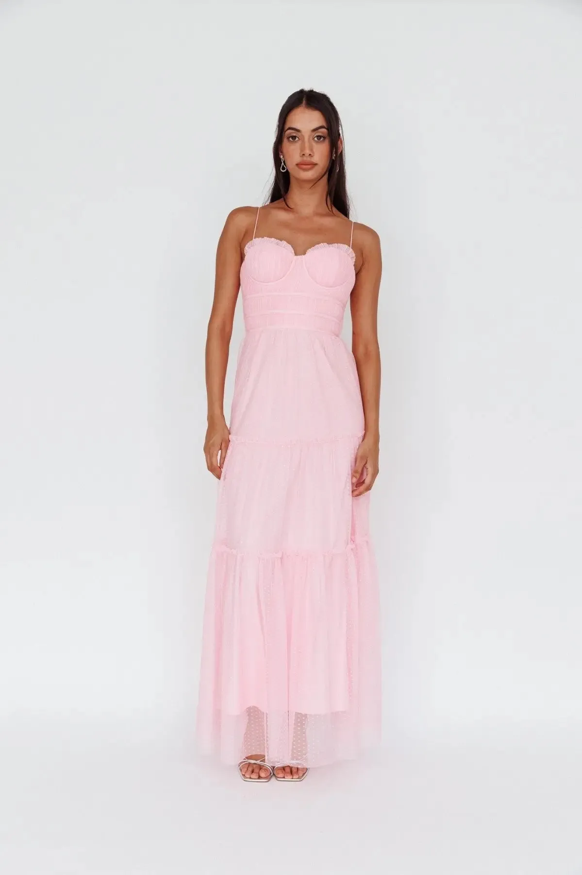 RILEY SWEATHEART NECKLINE MIDI DRESS - PINK