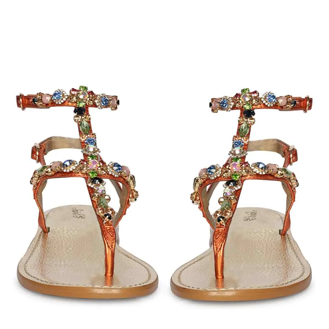 Saint Zuri Multi Stone Metallic Orange Leather Sandals