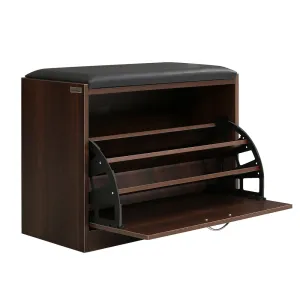 Shoe Cabinet Bench Shoes Storage Rack Organizer 15 Pairs - Walnut