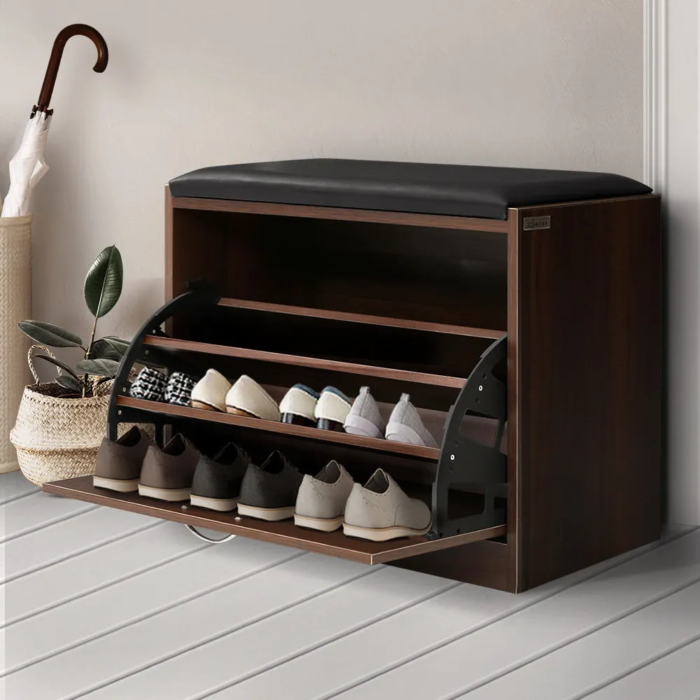 Shoe Cabinet Bench Shoes Storage Rack Organizer 15 Pairs - Walnut