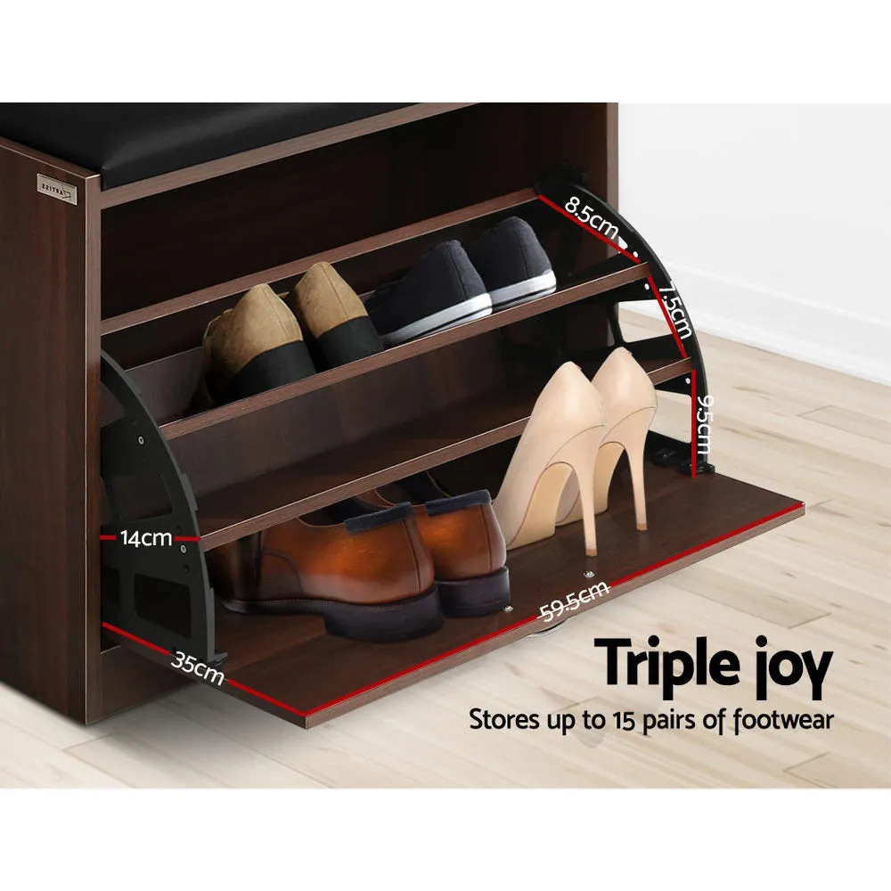 Shoe Cabinet Bench Shoes Storage Rack Organizer 15 Pairs - Walnut