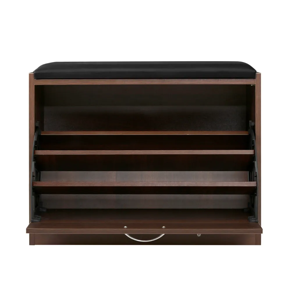 Shoe Cabinet Bench Shoes Storage Rack Organizer 15 Pairs - Walnut