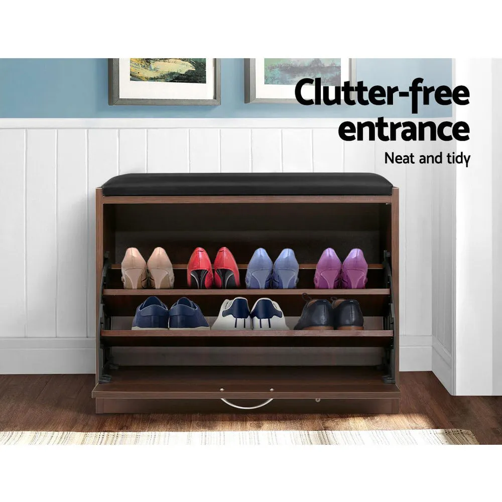 Shoe Cabinet Bench Shoes Storage Rack Organizer 15 Pairs - Walnut