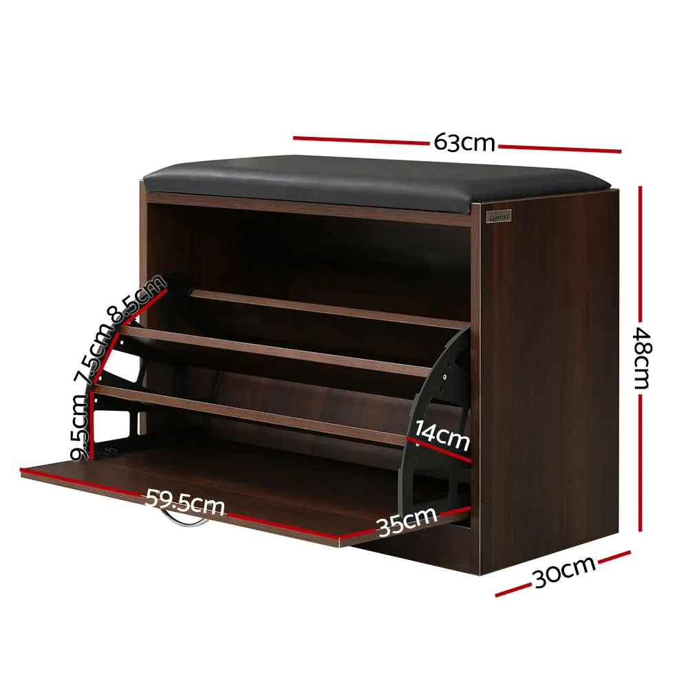 Shoe Cabinet Bench Shoes Storage Rack Organizer 15 Pairs - Walnut