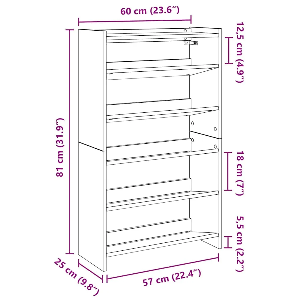 Shoe Rack Old Wood 60x25x100 cm Engineered Wood