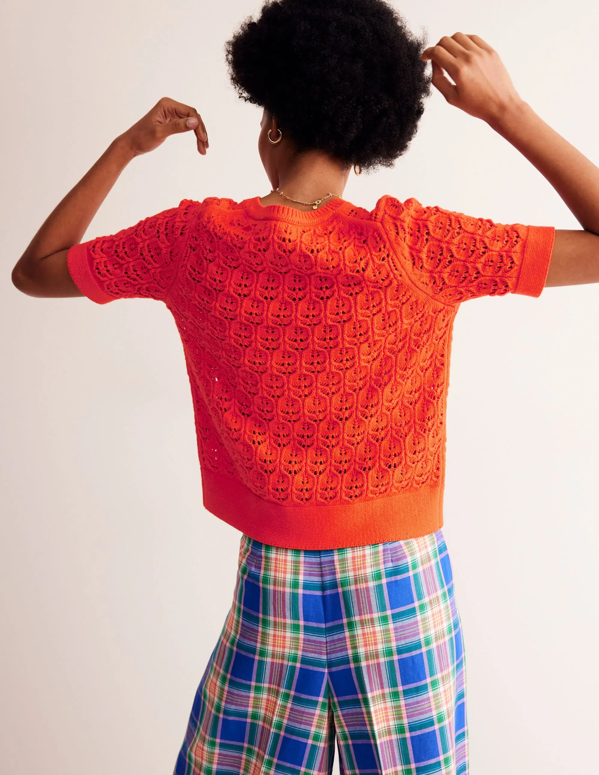 Short Sleeve Crochet Cardigan-Gladioli Orange