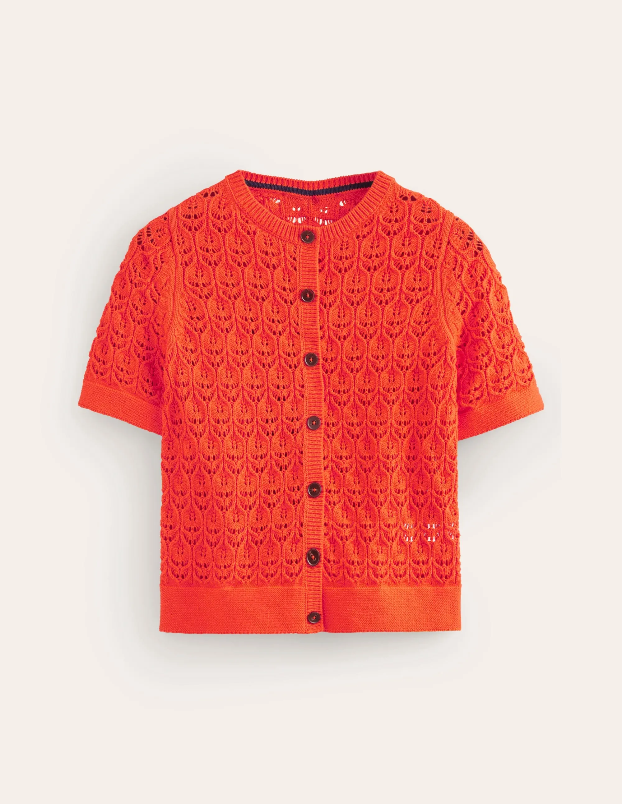 Short Sleeve Crochet Cardigan-Gladioli Orange