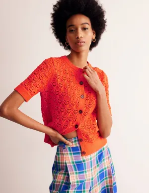 Short Sleeve Crochet Cardigan-Gladioli Orange