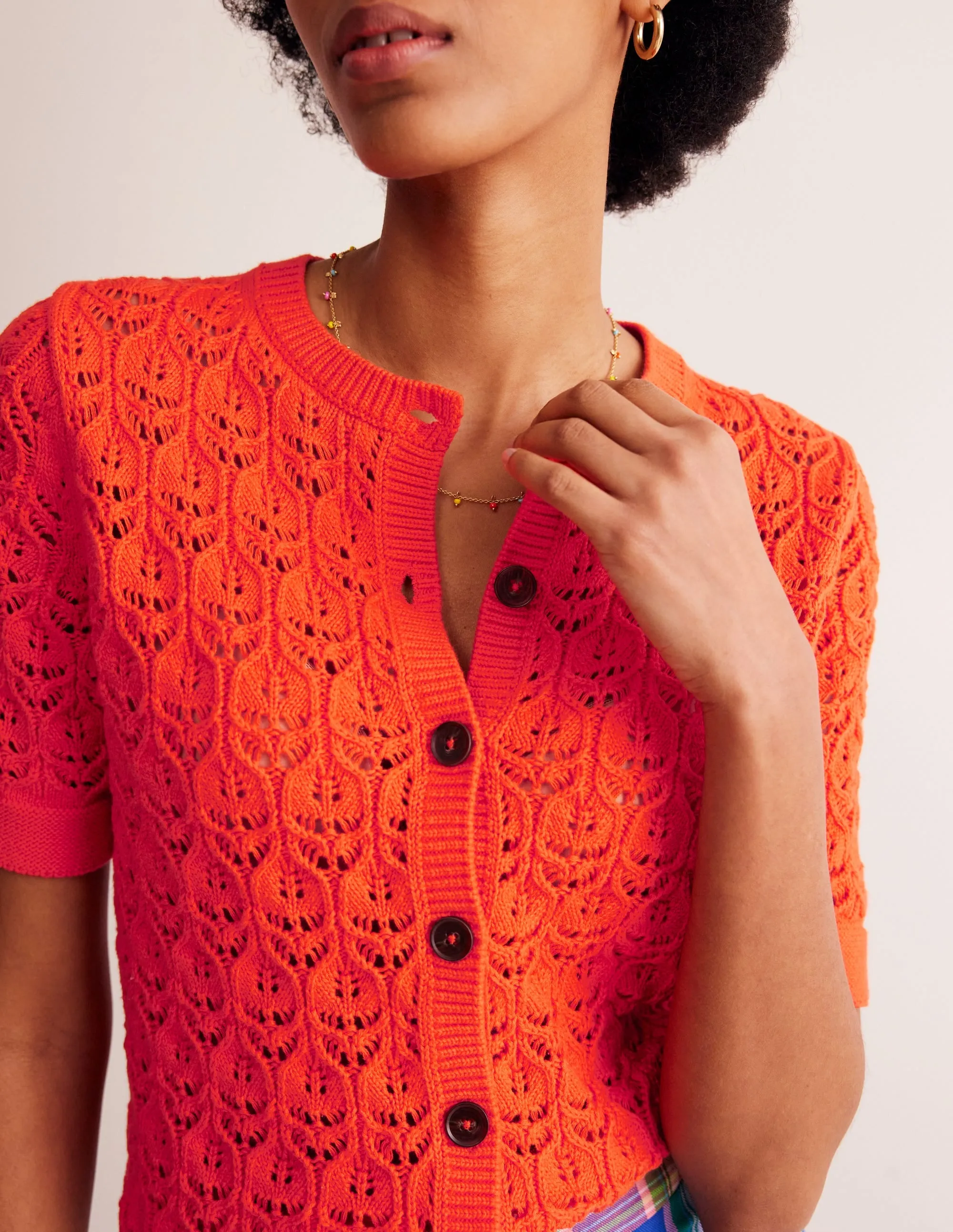 Short Sleeve Crochet Cardigan-Gladioli Orange