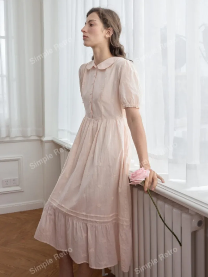 Simple Retro Pink w embroidery Dress M