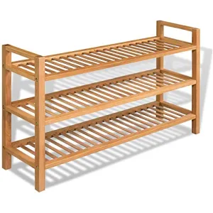 Solid Wood Oak Large Shoe Rack Organizer with 3 Shelves Hallway Wooden Small Stackable Shoes Storage Stand 3 Tier Fits Pairs Rustic Country Farmhouse Design Space Saving Hall 3 Home Durable Brown