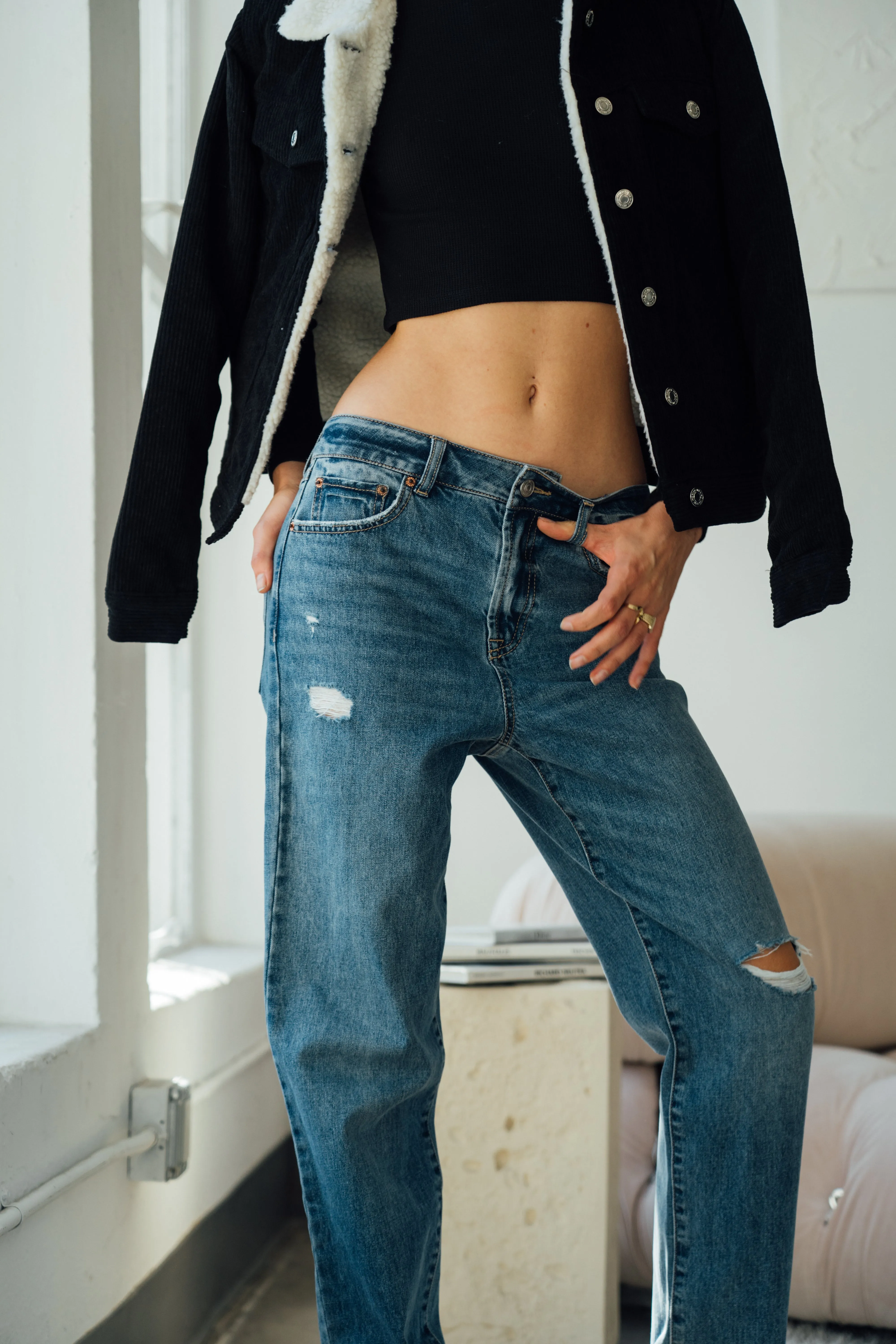 Stella High Rise 90's Straight Jeans - Medium Dark Blue