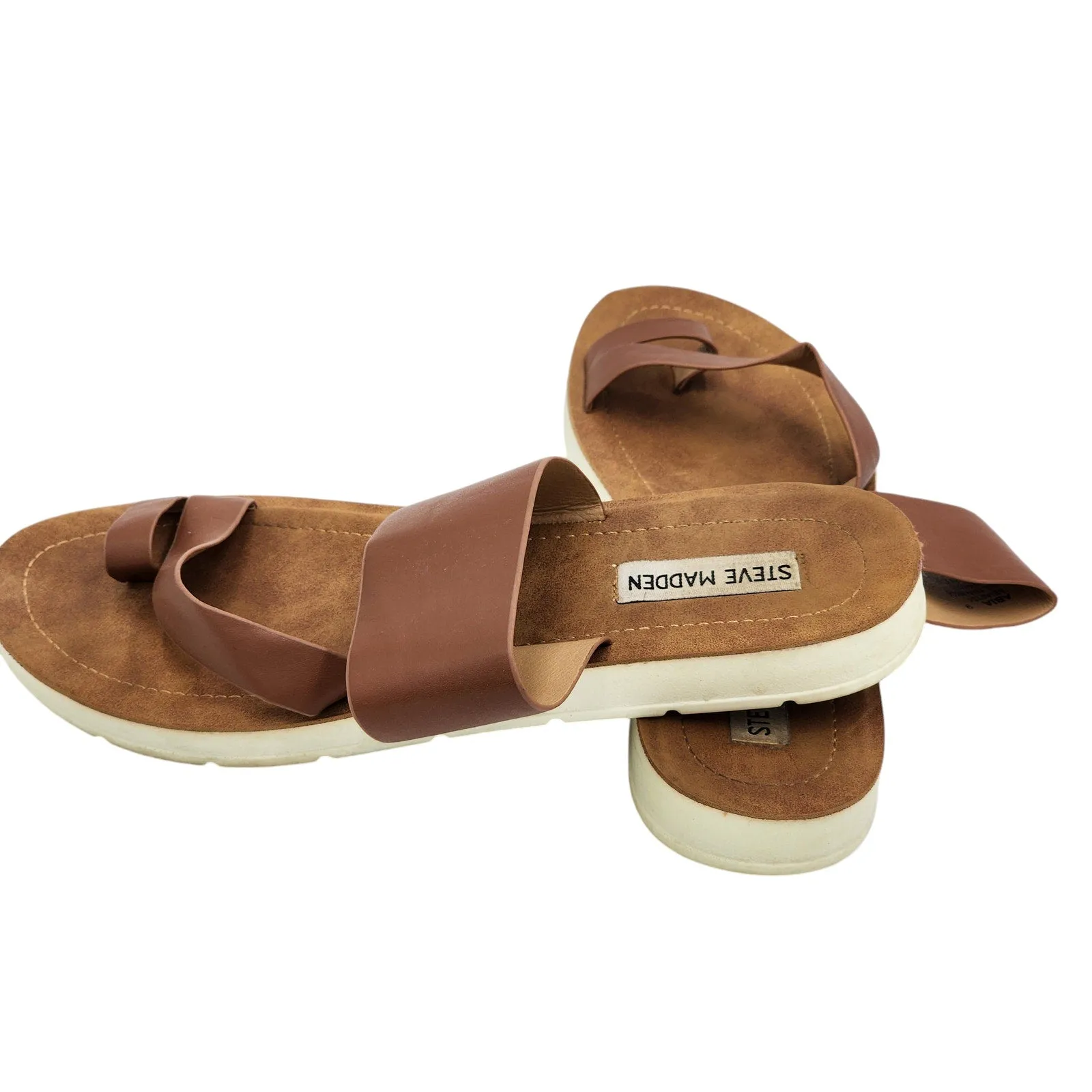 Steve Madden Sandals Womens 9 ABIA Shoes Brown Faux Leather Slip On Summer