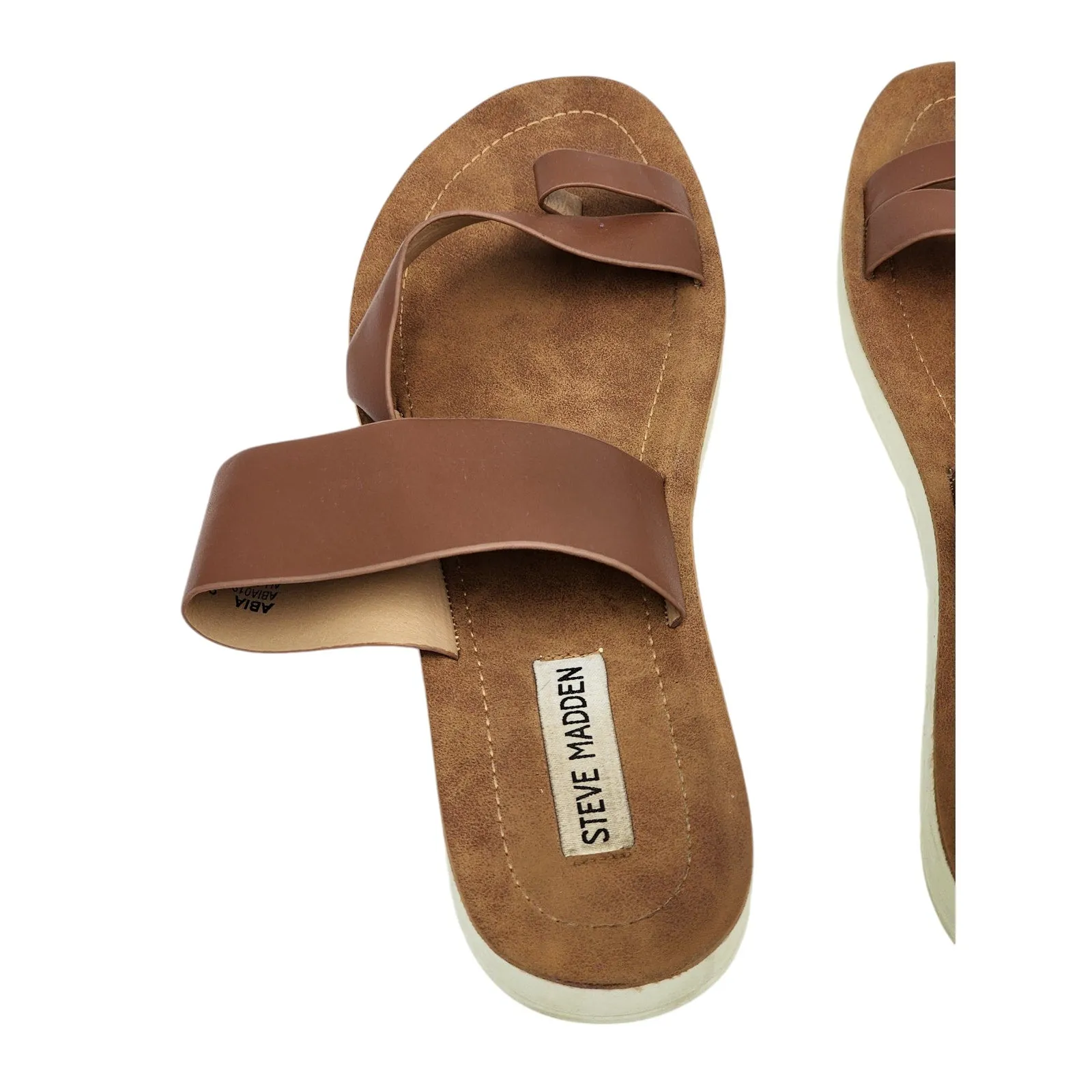 Steve Madden Sandals Womens 9 ABIA Shoes Brown Faux Leather Slip On Summer