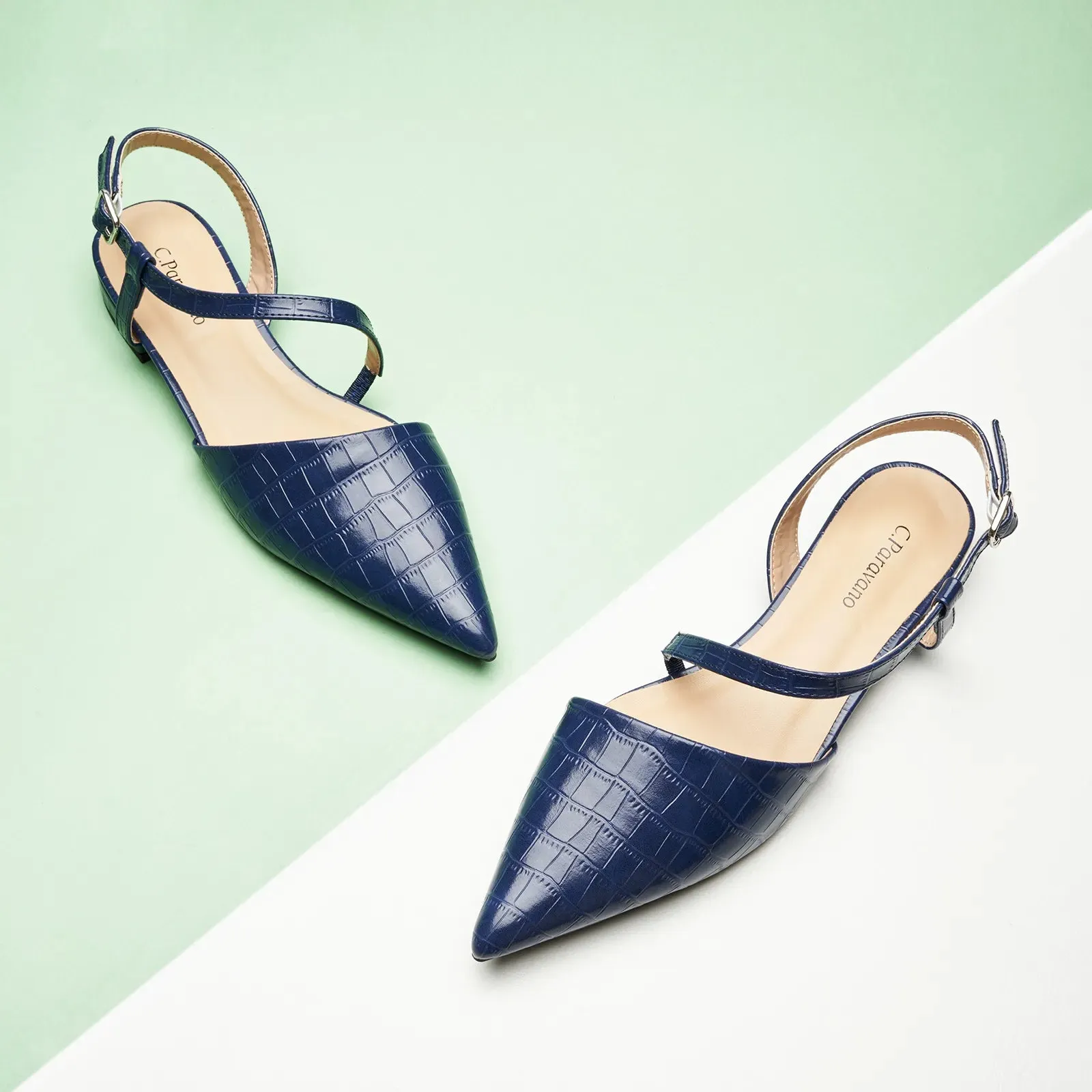 Strap-Around Slingback Flats (Freya) Navy
