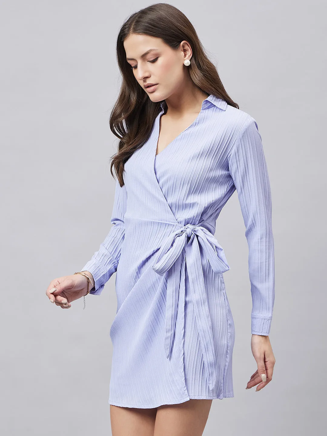 Style Quotient Women Solid Powder Blue Self Design Smart Casual Dress
