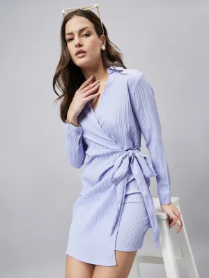 Style Quotient Women Solid Powder Blue Self Design Smart Casual Dress