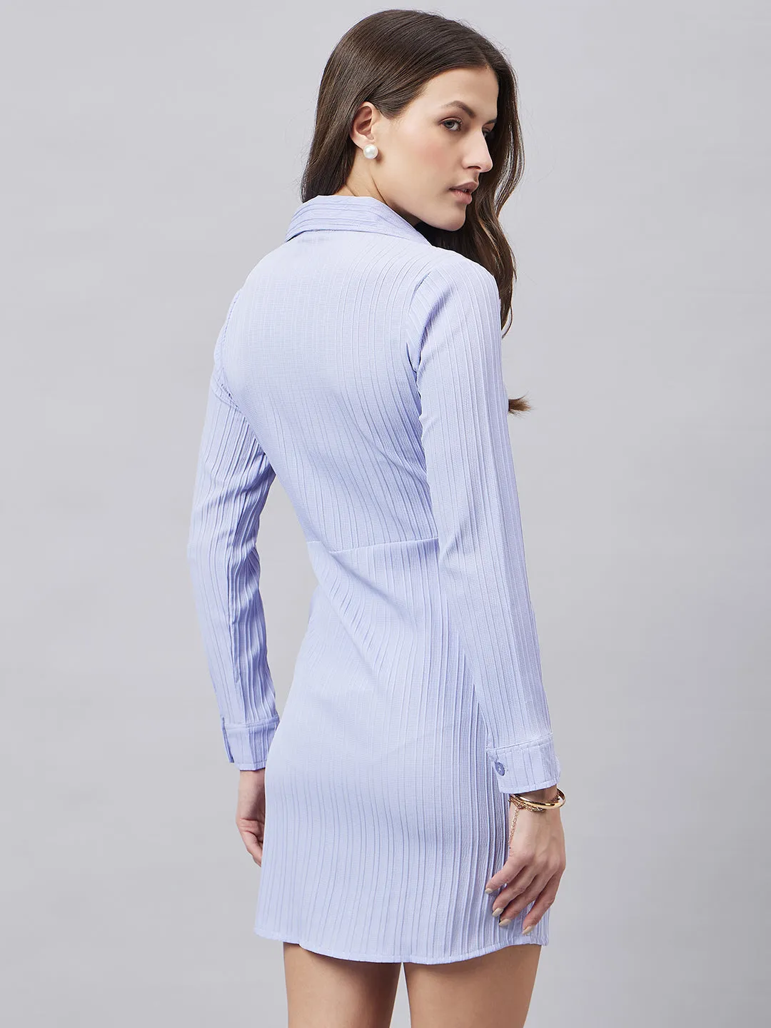 Style Quotient Women Solid Powder Blue Self Design Smart Casual Dress