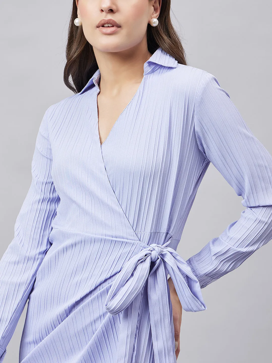 Style Quotient Women Solid Powder Blue Self Design Smart Casual Dress