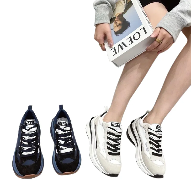 Stylish Sneakers Genuine Leather For Women / Casual Luminous Chunky Footwear Mixed Colors