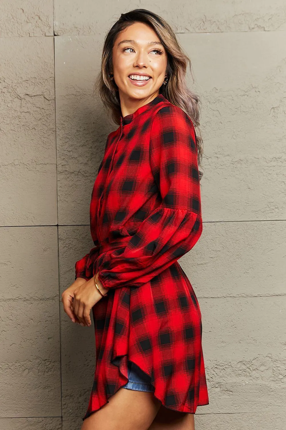 Stylishly Fun Balloon Sleeve Gingham Dress